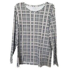 Chico's 100% Cotton Multicolor Houndstooth Print Long Sleeve T-Shirt Size 2 LGE